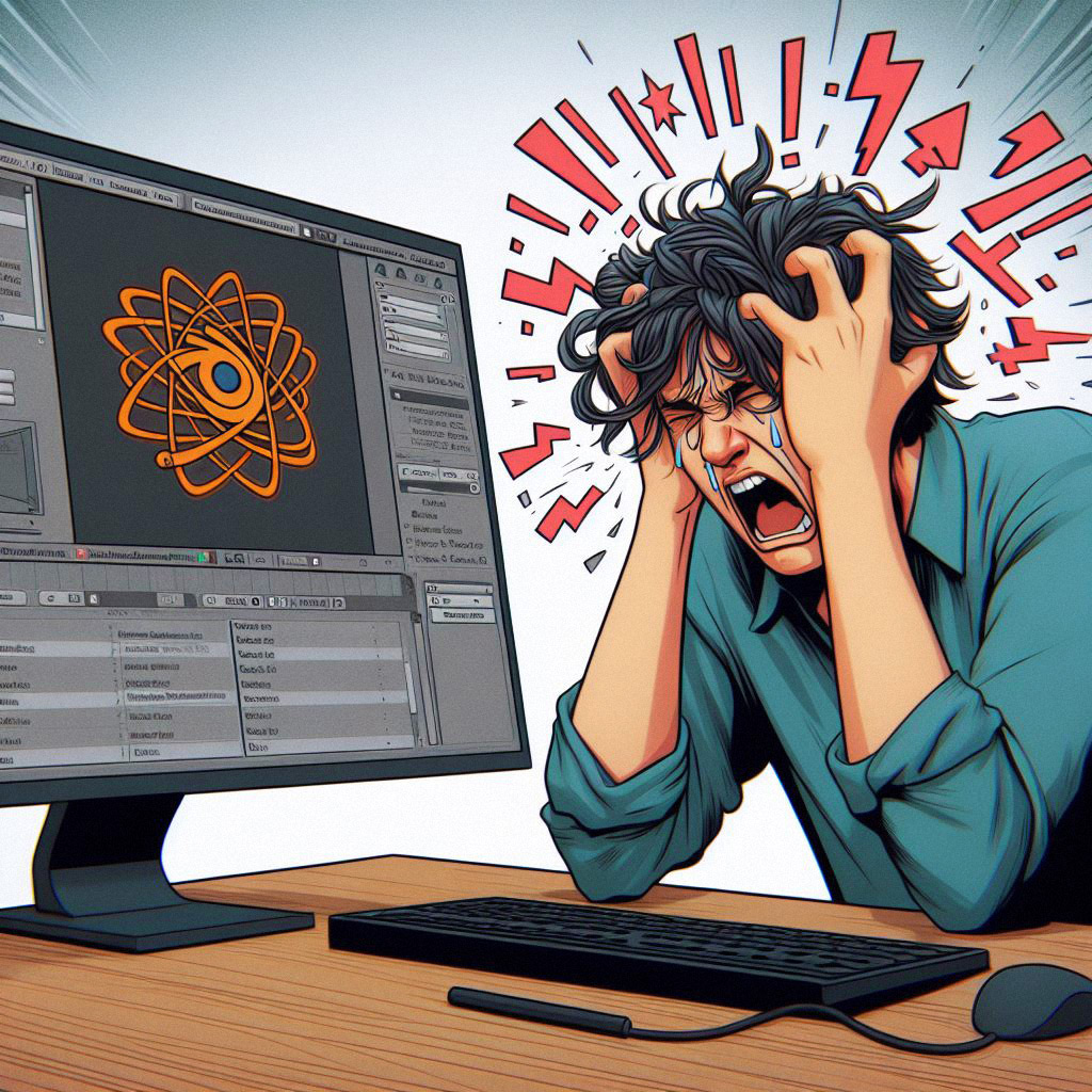 Image générée par une IA illustrant une personne qui se prend la tête sur Blender